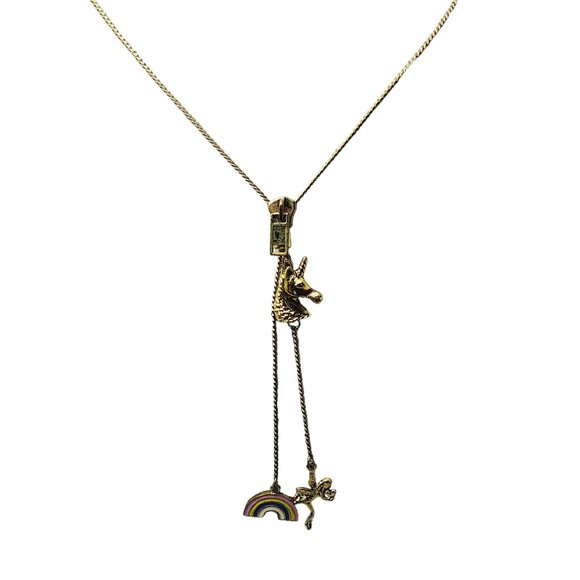 Vintage NOS Signed Bee Charming Unicorn Zipper Necklace (A1417) - Picture 1 of 7